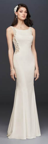 beaded illusion and crepe sheath wedding dress