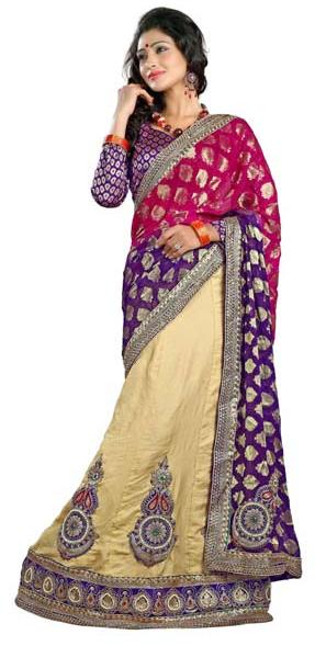 Admirable Beige Colored Crape & Viscose Lehenga Saree