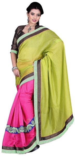 Amazing Border Worked Pink Colored Linen Saree 704a