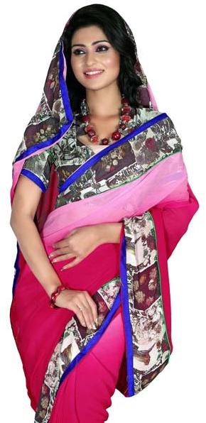 Appealing Printed Bordered Casual Wear Chiffon Saree 34