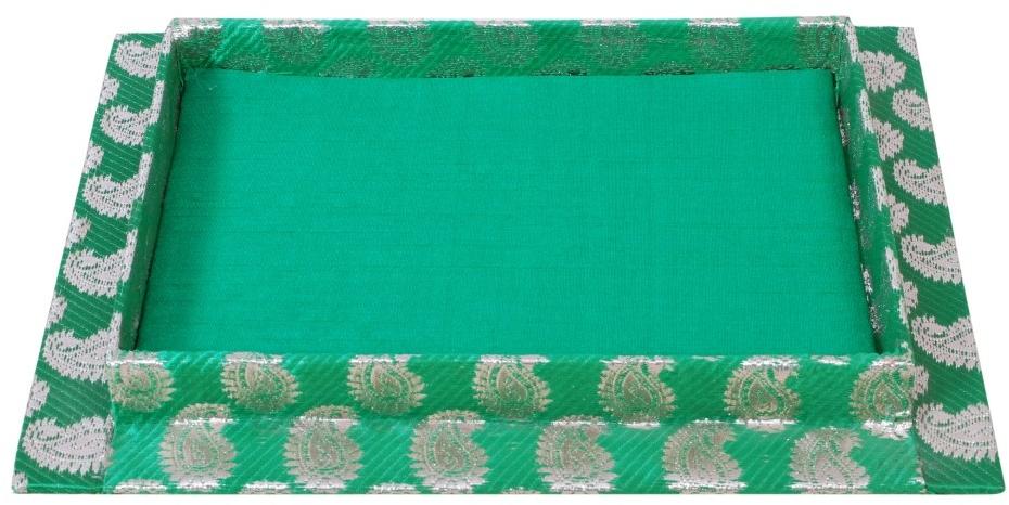 Satin Rectangular Shaped Decorative Tray, Color : Green