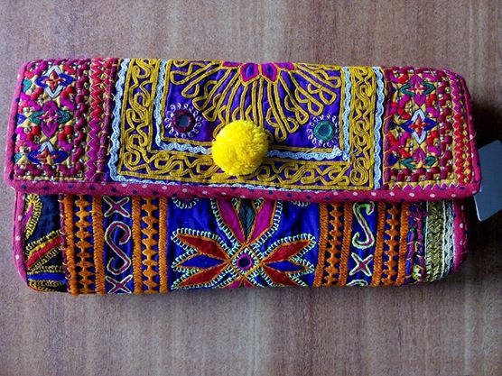 kutchi work embroidery pompom clutch bag Manufacturer inRajkot Gujarat ...