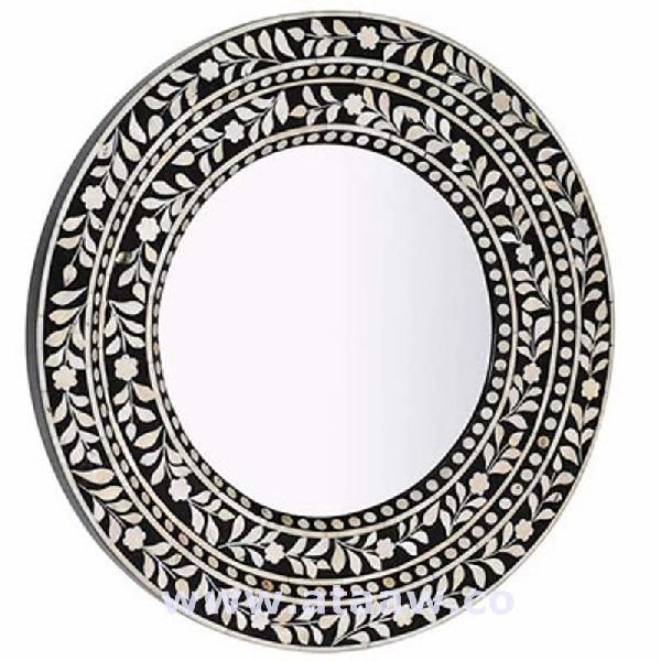 Mother of Pearl Round Mirror Frame Black Handmade Antique Home Decor F