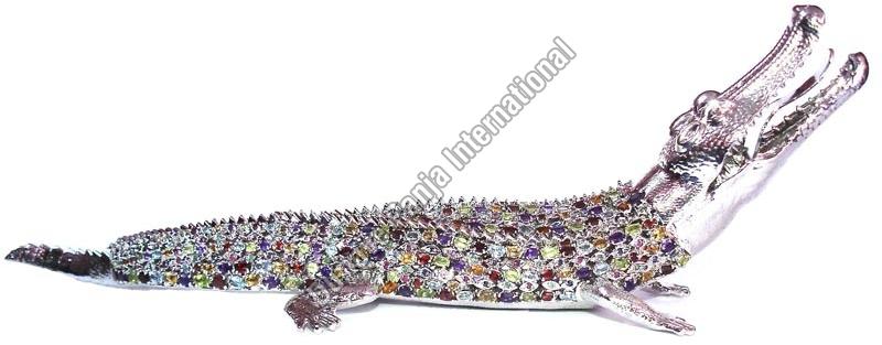 Polished Silver Crocodile Statue, for Garden, Home, Office, Shop, Style : Antique