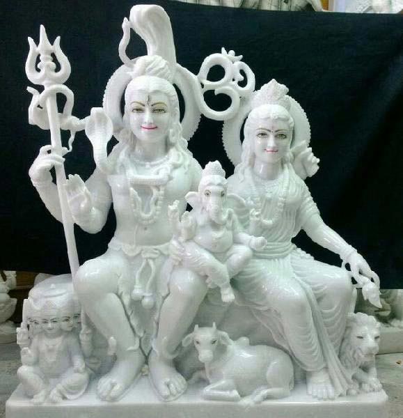 Marble Shiv Parivar Statue, for Home, Temple, Pattern : Plain