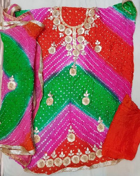 Art Silk Bandhani Dress Material, for Making Textile Garments, Pattern : Printed