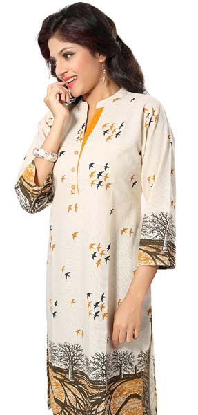 Parlor-of-Print Off white Long Kurti for Fashionable Women