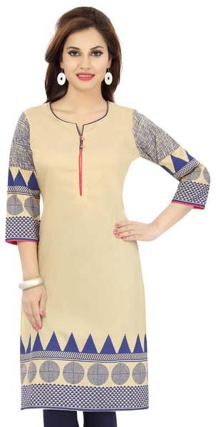 The Beige Blue Play Long Cotton Tunic with Designer Prints