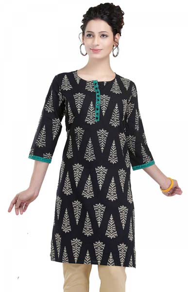 The Black Blaze Short Tunic for Women with Printed Design