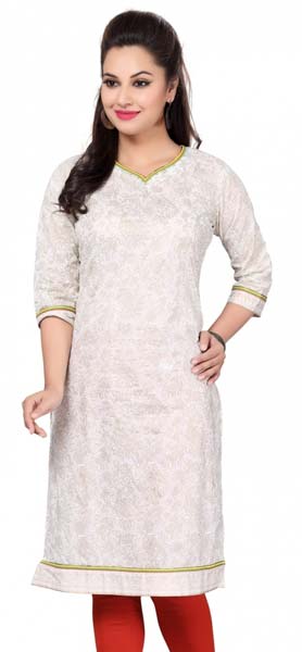 Witty White Casual Cotton Short Kurta with Floral Print