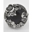 Burnished Silver Black Gemstone Flower Vintage Stretch Ring
