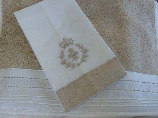 White & Beige Linen Guest Towel
