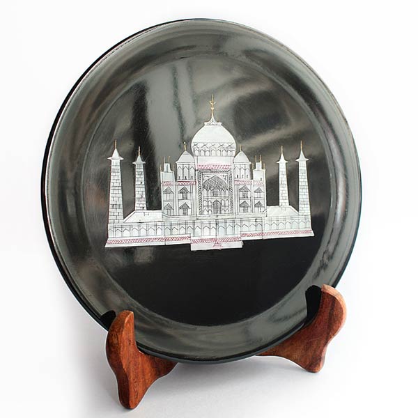 Black Marble Plate - Taj Inlay Design