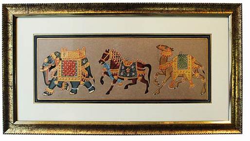 Elephant,  Horse, Camel Embossed Handpainted Paper Wall Frameelephant, Horse, Camel Embossed Handpainted Paper Wall Frame