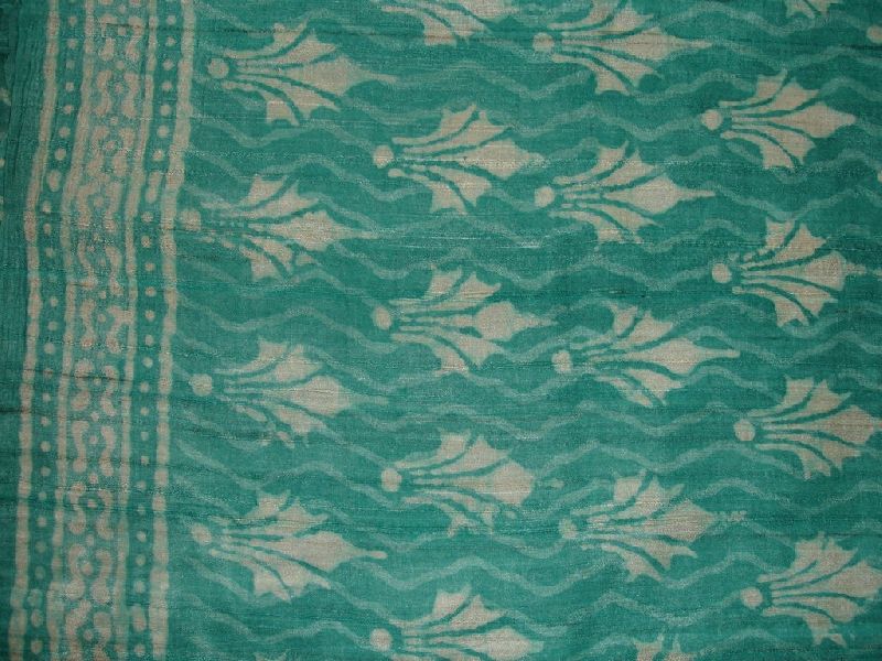 Handloom Bagru Dabu Print Tasar Silk Stole (With Tassels)