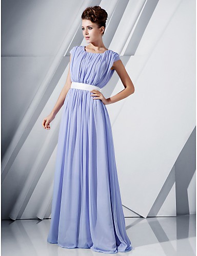 2012 style sheath scoop floor length chiffon prom gowns with cap