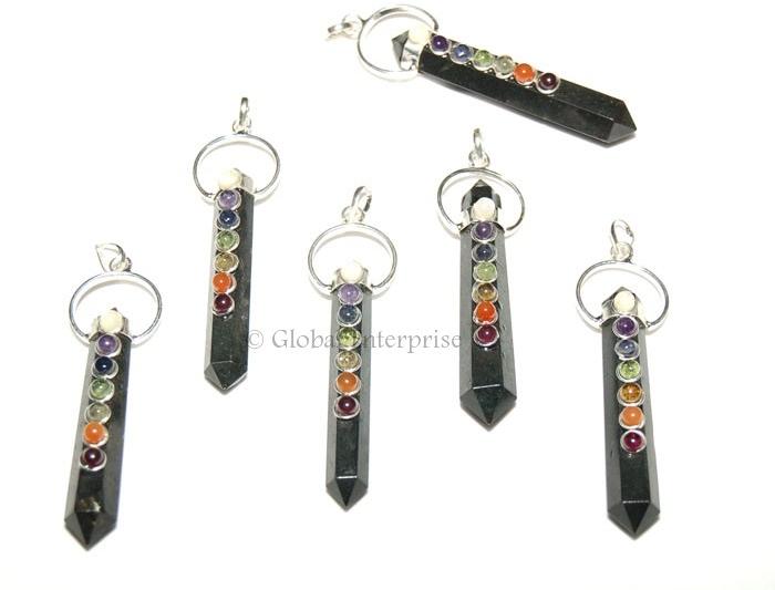 Black Agate Double Terminated Chakra Pendants