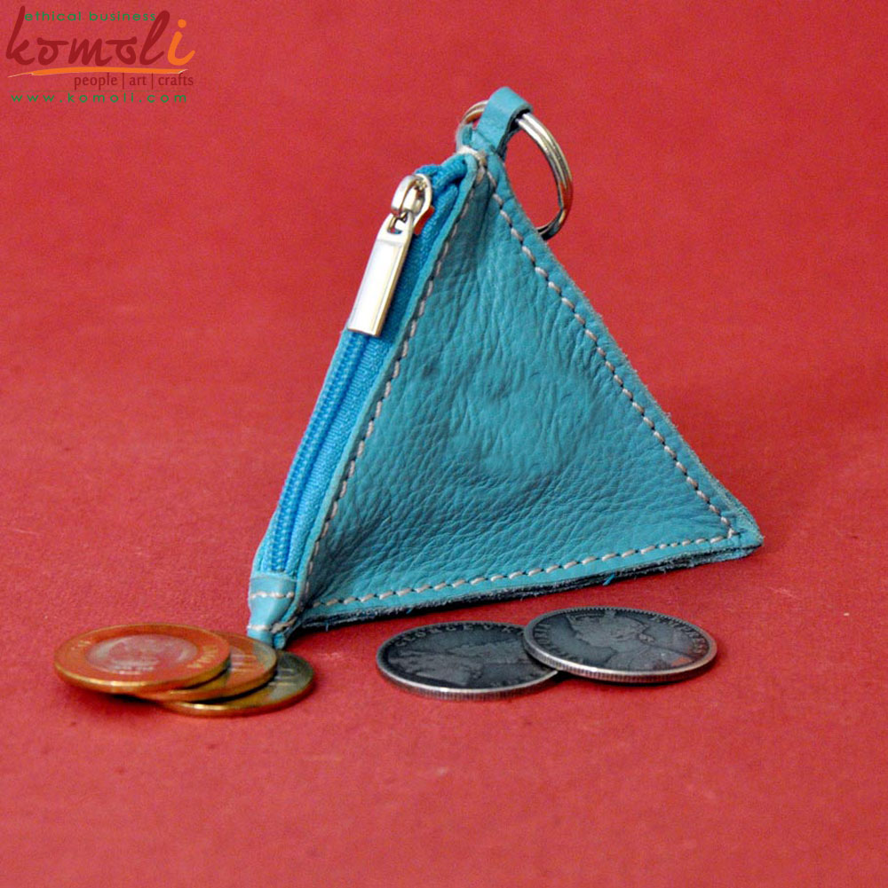 Leather Pyramid Pouch, Color : Blue