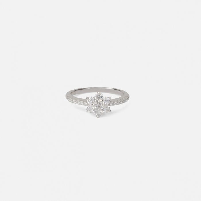CUBIC ZIRCONS FLOWER STERLING SILVER RING