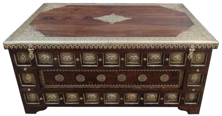 Wooden Brass Panel Flat Top Box