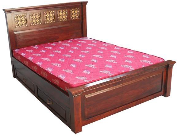 Five Brass Jali Wooden Bed with Storage