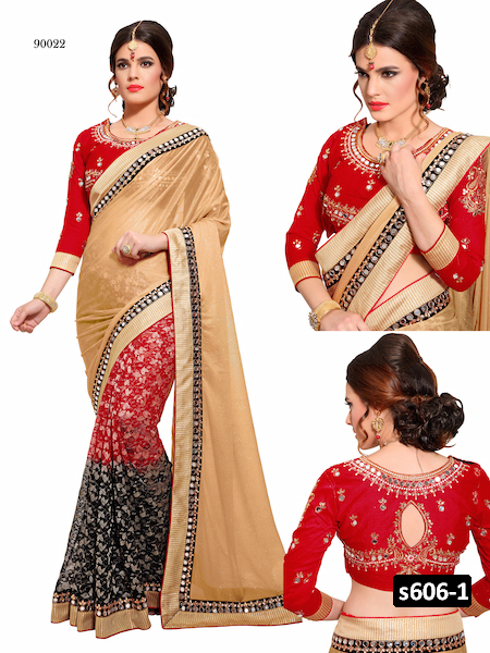 Fancy Material Designer Saree With Embroidery Wholesale