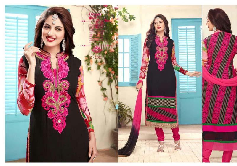 Georgette Anarkali Suit 7001, Color : Black