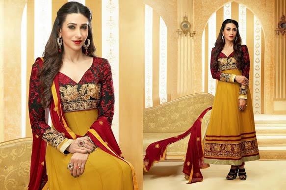 Heavy Embroidered Red Yellow Anarakali Suit