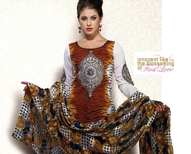 Stylish Printed White Red Cotton Suit