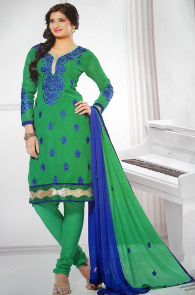 Designer Green Blue Ladies Suit