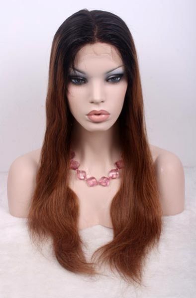 Women Ombre Glueless Full Lace Wigs Two Tone Natural Straight