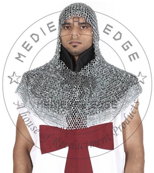 Aluminum Riveted Chainmail Coif Round Neck