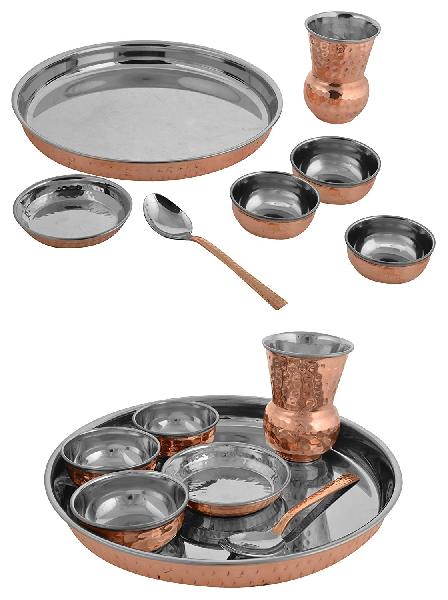 Copper Traditional Kitchen Thali/Dinner Set Of 7 Pieces