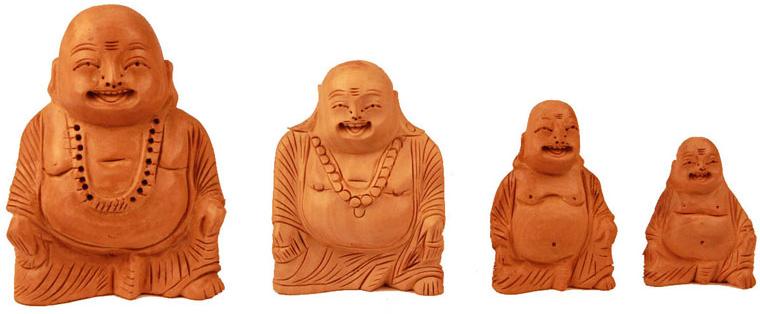 Wooden Laughing Buddha Statue