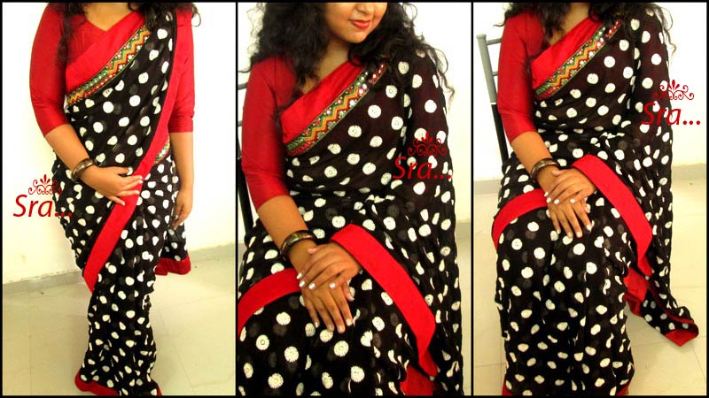 Pure Georgette Black Ethnic Designer Saree, Color : black-red