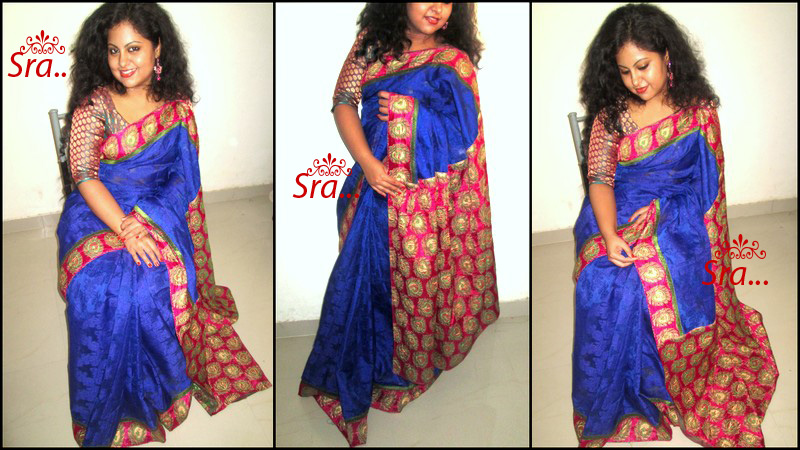 Jacquard Elegantly Beautiful Designer Saree, Color : BLUE