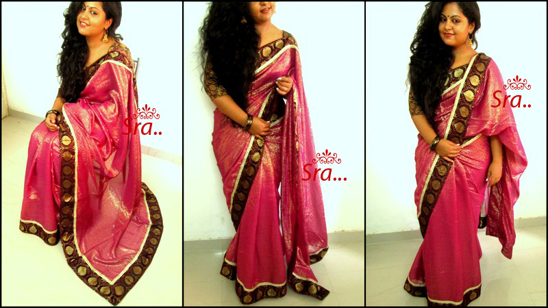 Pretty Shimmer Designer Saree, Color : pink