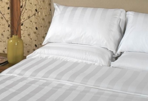 Sattin Stripe Cotton Bed Sheet, Color : WHITE