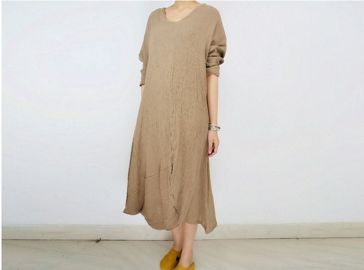 Brown Linen Regular Wear Women Dress