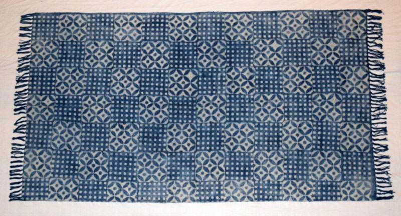 Indigo Cotton Block Printed Rug, for Homes, Size : 4x6 Feet