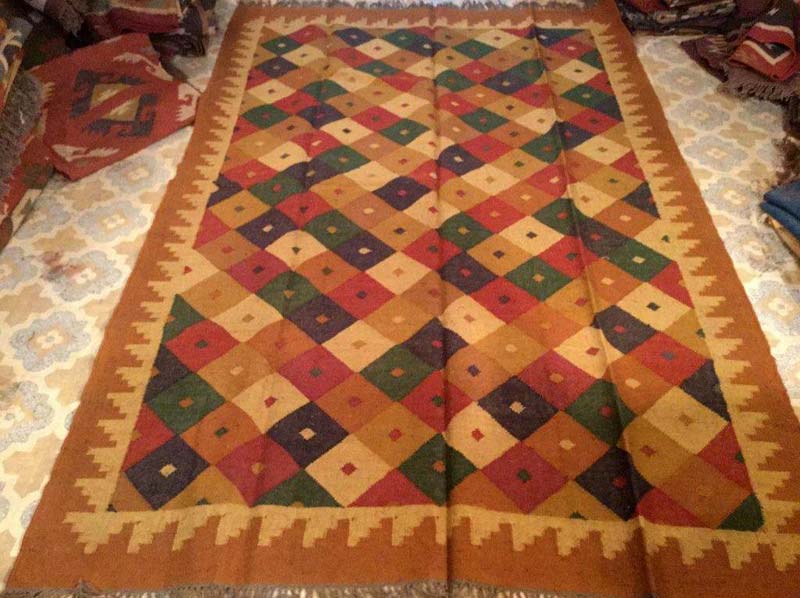 Tribal Wool Jute Kilim Rug, for Rust Proof, Long Life, Soft, Each To Handle, Durable, Attractive Designs