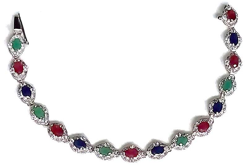 Rhodium plated Sterling silver Bracelet with precious stones