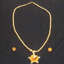 Orange Beads Rose Pendant Set
