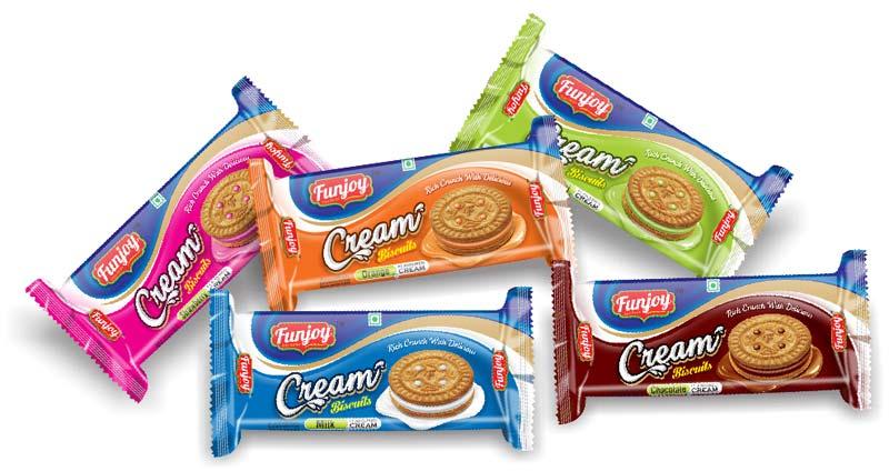 Funjoy crispy Round Cream Biscuits, Packaging Type : carton
