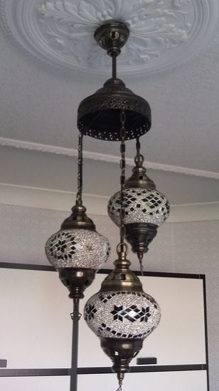 Turkish Handmade 3 Ball Mosaic Chandelier
