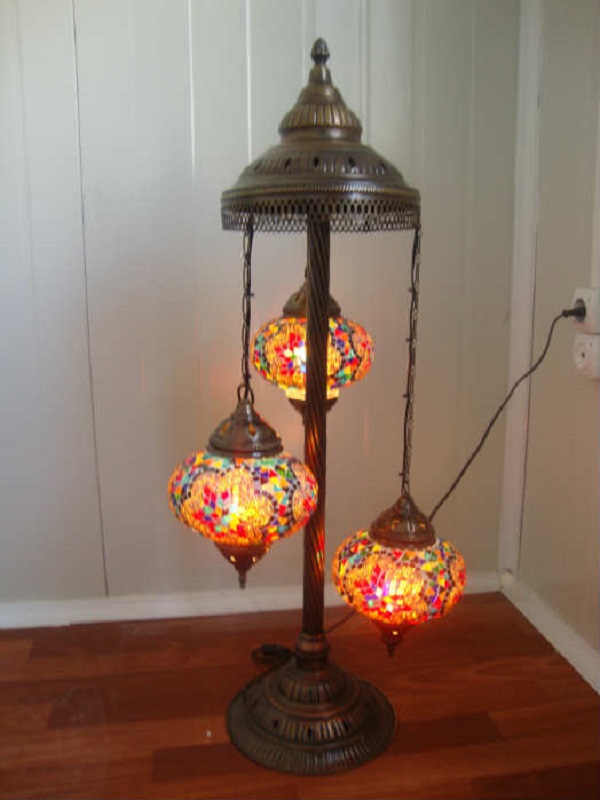 Handmade 3 Ball Mosaic Floor Lamp, Turkish Mosaic Table Lamp