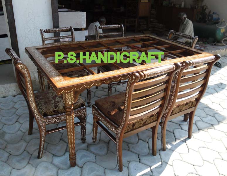 Wooden Inlaid Dining Table Set