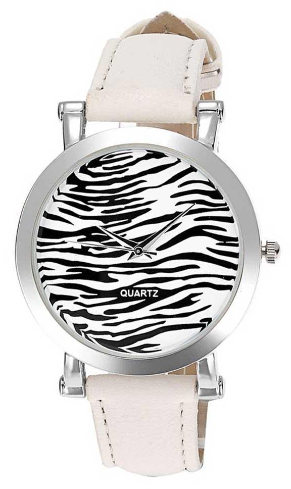 Women\'s Black & White Zebra Dial White Strap Watch