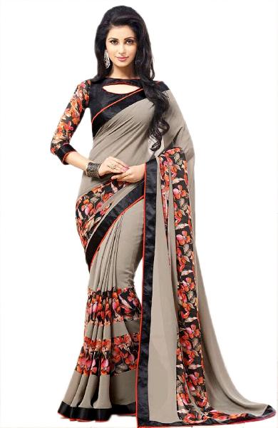 Baba trendz georgette Indian Saree, Color : grey