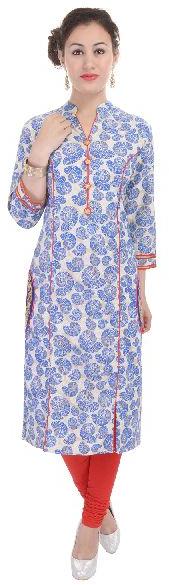 Blue & White Printed Cotton Kurtis